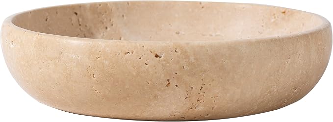 Natural Travertine Decorative Bowl 7.8", Handmade Stone Catchall Bowl by NEAMVCT