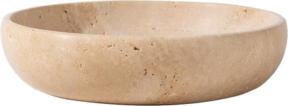 Natural Travertine Decorative Bowl 7.8", Handmade Stone Catchall Bowl by NEAMVCT