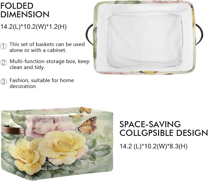 Watercolor Yellow Flower Storage Bins Box Foldable Shelf Basket - Image 2