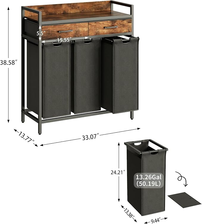 Herture Laundry Sorter 3 Section Laundry Hamper - Image 3