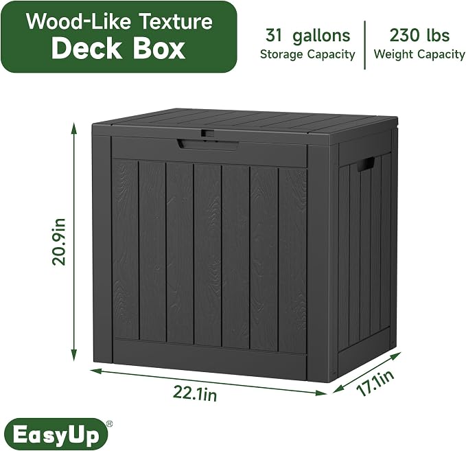 EasyUp 31 Gallon Resin Deck Box Waterproof, UV Resistant Outdoor Storage Box - Image 2