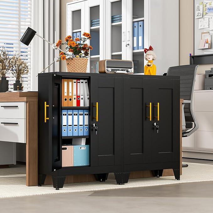 pozdeg 35.43" Lockable Metal Storage Cabinet, Steel Locker File Cabinet - Image 2