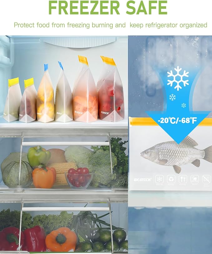 IDEATECH 10Pack Reusable Snack Bags Dishwasher Safe, Leakproof Reusable Freezer - Image 4