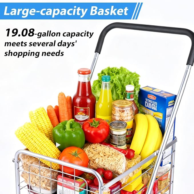 Folding Shopping Cart, Collapsible Grocery Rolling Utility Cart on Wheels - Image 4