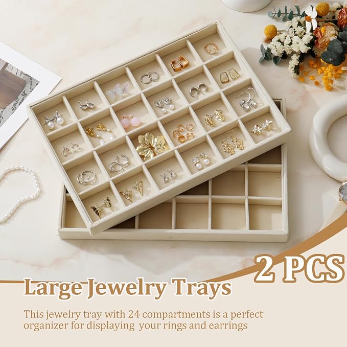 Large Velvet Jewelry Tray 2 Pack Stackable Jewelry Display Drawer Inserts Trays - Image 2
