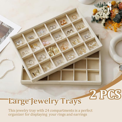 Large Velvet Jewelry Tray 2 Pack Stackable Jewelry Display Drawer Inserts Trays - Image 2