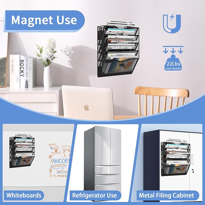 5-Tier Magnetic File Holder, No Drilling Installation File Cabinet Organizer - Image 6