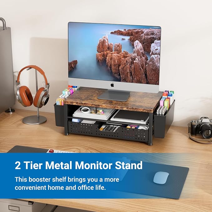 Monitor Riser, Laptop Stand for Desk, Office Desk Organizer and Accessories - Image 2