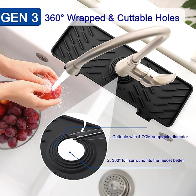 Meiliweser Silicone Faucet Mat for Kitchen Sink – Gen 3 10° Slope Splash Guard - Image 4