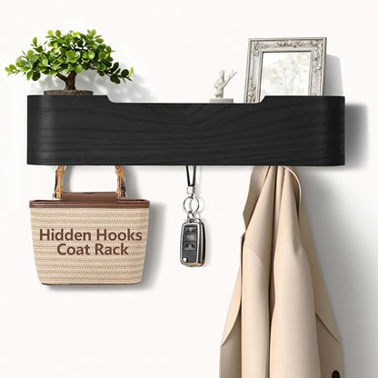 Coat Rack Wall Mount with Hidden Hooks Modern Key Holder Wood Entryway Hook by Jadoxy