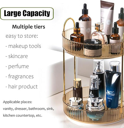 Rotating Makeup Organizer Countertop 2 Tier Lazy Susan Trays Clear Skincare - Image 3