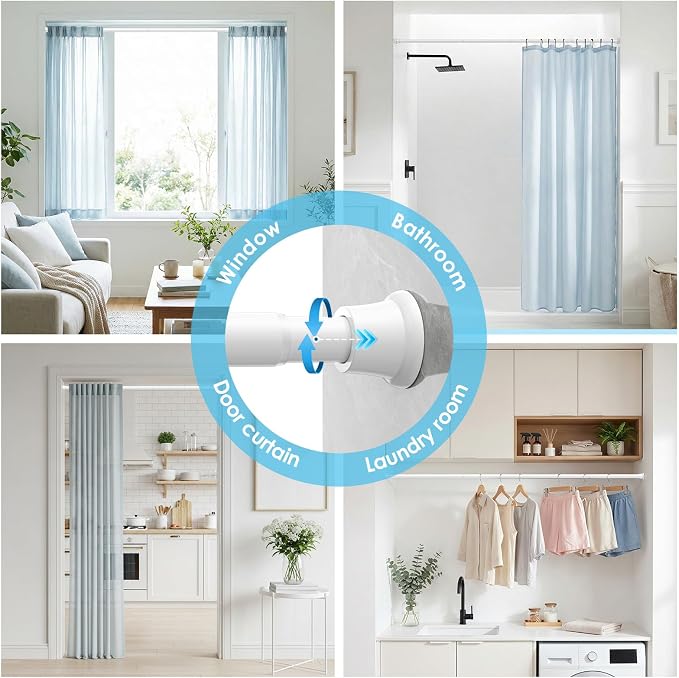 1Pcs Tension Curtain Rod 31 To 76 Inch White Shower Curtain Rod No Drilling - Image 6