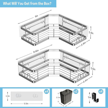 Corner Shower Caddy Bathroom Organizer: AKTECKE 2 Pack Adhesive Shelf Decor- No - Image 4