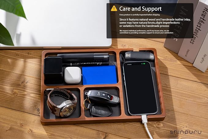 Shinpuru Wooden Valet Tray for Men, Nightstand Organizer - Image 5