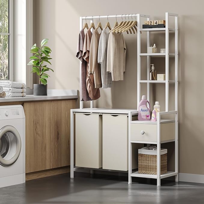 Laundry Hamper with Shelf, 5 Tiers Tall Laundry Basket Sorter with 2 Pull-Out - Image 3