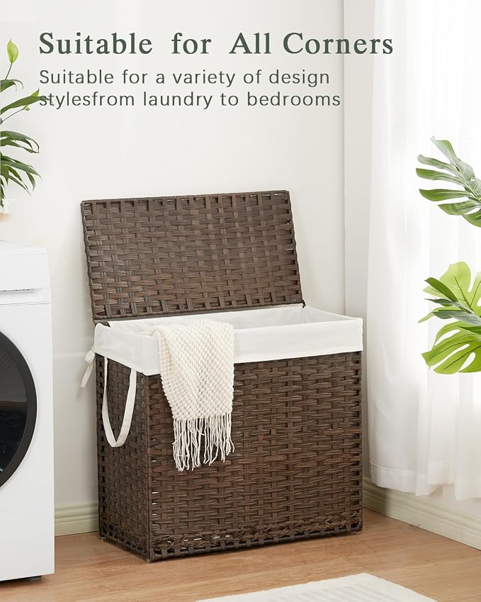Laundry Hamper with Lid Laundry Basket 132 L Wicker Clothes Hamper, Handwoven - Image 8