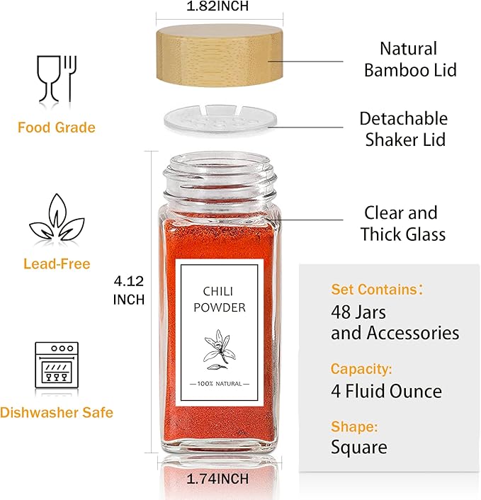 Aliggbent Spice Jars with Lable, Spice Containers Bottles, Glass Seasoning Jars - Image 2