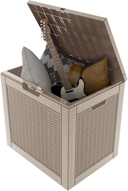 30 Gallon Wicker Pattern Resin Deck Box, Lockable Patio Outdoor Storage Box - Image 5