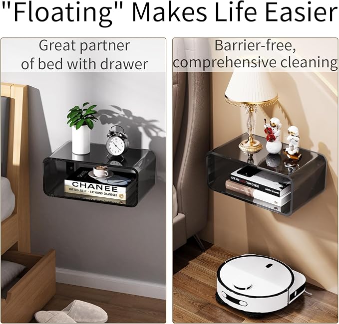 Acrylic Floating Nightstand, Bedside Table, Nightstand Shelf Wall Mounted - Image 8