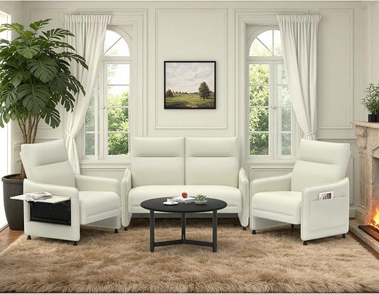 3-Piece Living Room Sofa Set, Faux Leather Loveseat & Accent Chairs Set of 2 by Tbillionnext