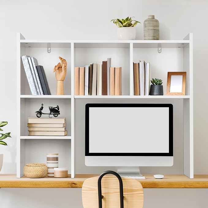 OOOK 35.5" L Dorm Desk Hutch White, Desktop Bookshelf - Image 8
