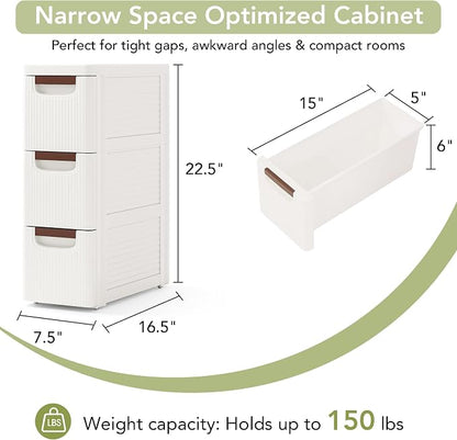 3 Drawers Narrow Bathroom Storage Cabinet, Slim Storage Cabinet, Plastic Slim - Image 2