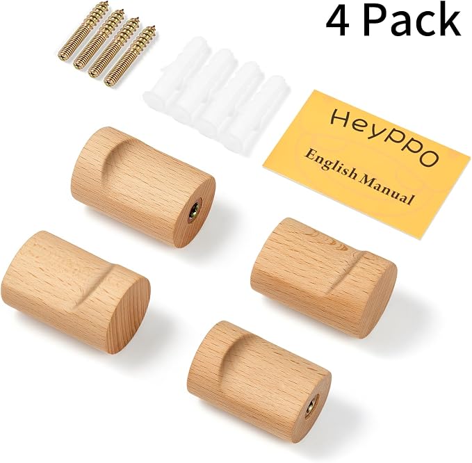Wooden Wall Hooks 4 Pack, Modern Decorative Coat Hook Wall-Mount, Handmade - Image 7