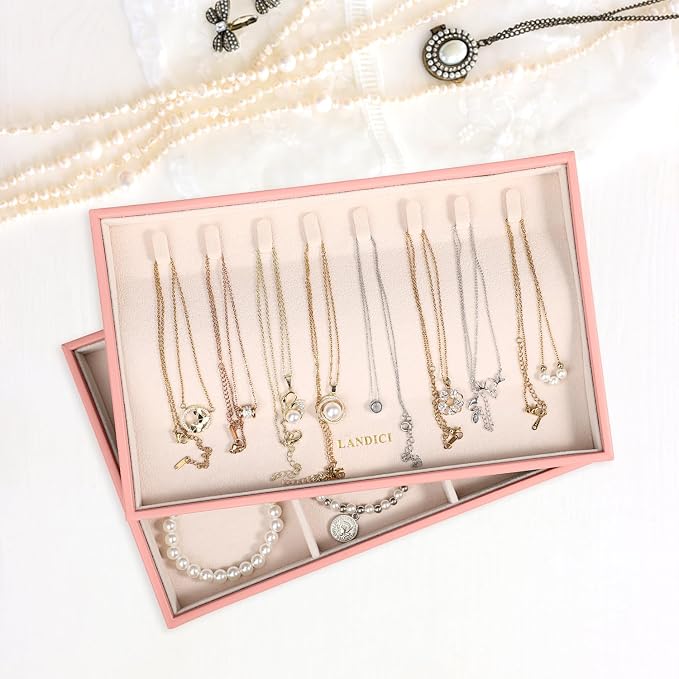 LANDICI Stackable Jewelry Organizer Trays 4 Set, PU Leather Jewelry Organizer - Image 6
