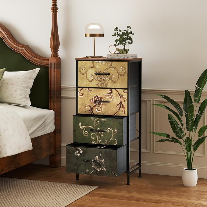 DUMOS Nightstand with 4 Drawers Bedside Table with Removable Fabric Bins Sturdy - Image 2