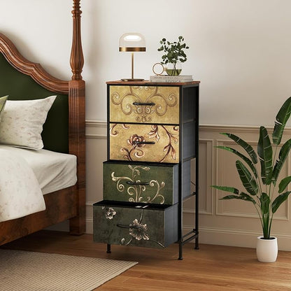 DUMOS Nightstand with 4 Drawers Bedside Table with Removable Fabric Bins Sturdy - Image 2