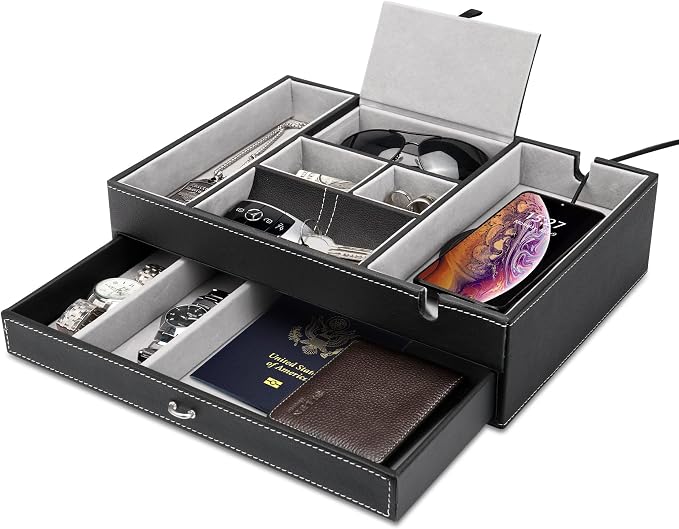 Baoyun Valet Tray for Men, 2 Layers Nightstand Organizers for Men and Women by ByforKitchenHome