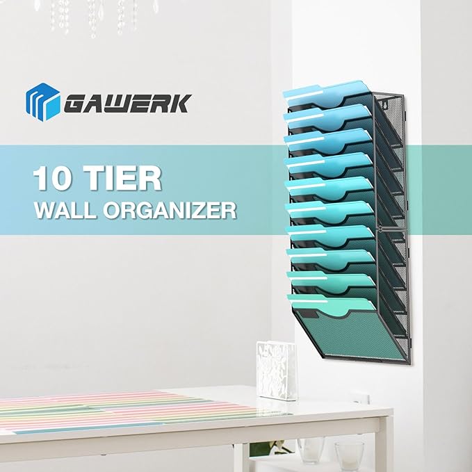 10-Tier Wall File Organizer Hanging Wall File Holder Wall Mount Paper Folder - Image 7