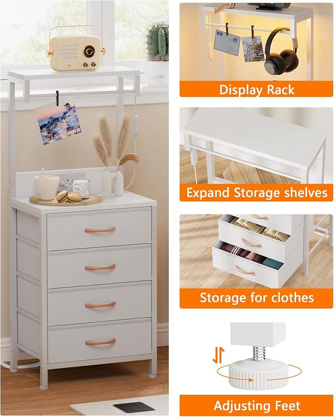 Furnulem White Nightstand, 38 inches Tall Night Stand - Image 4