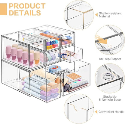 Desk Organizer with 7 Drawers, FODIENS 7 Packs Acrylic Stackable Desktop - Image 5