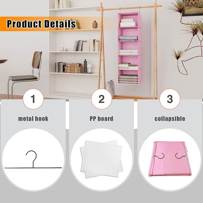 Hanging Closet Organizer, Easy Mount Foldable 5-Shelf Hanging Closet Wardrobe - Image 6