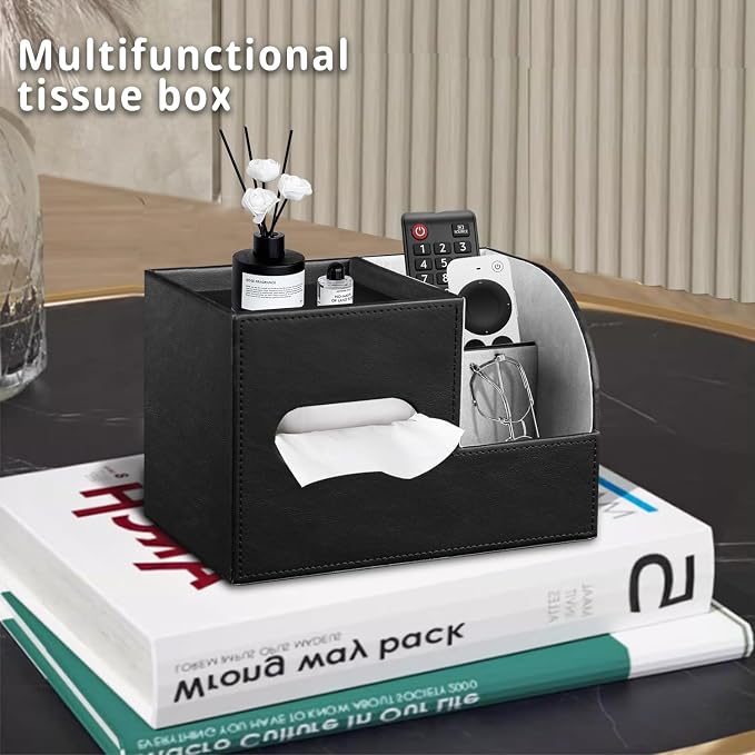 PU Leather Tissue Box Cover Square, Tissue Box Holder Organizer - Image 2