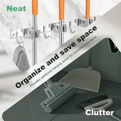 5 Pack Broom Holder Wall Mount 3 Racks 4 Hooks Stainless Steel Broom Mop Holder - Image 5