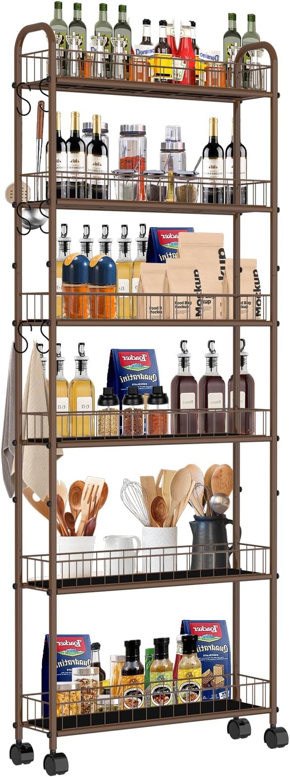 6-Tier Slim Storage Cart with Wheels, 6in Narrow Rolling Shelf, Sturdy Slim by RUOZTEOO