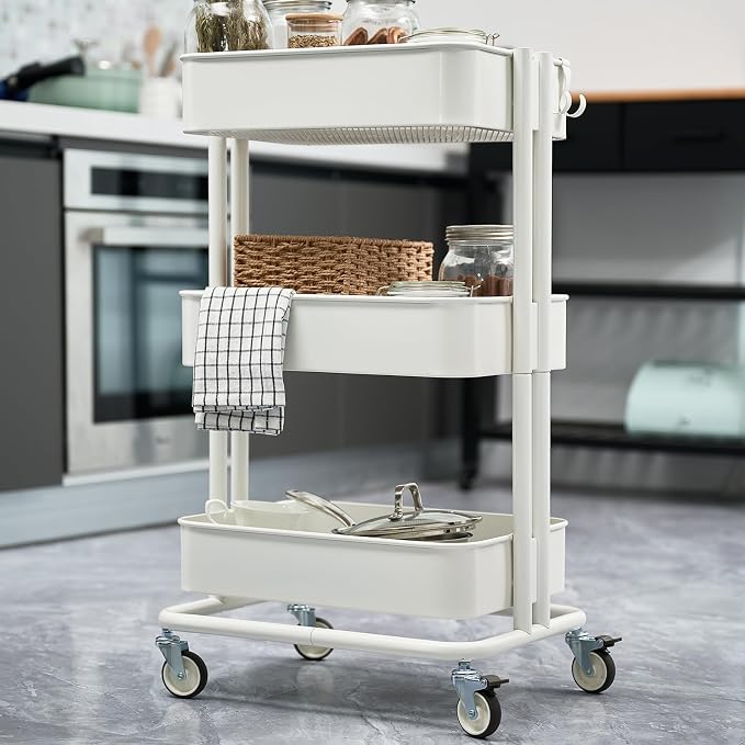 3 Tier Rolling Cart Metal Heavy Duty Utility Cart - Image 7