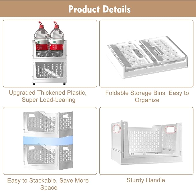 Stackable Plastic Storage Basket, 3 Pack Foldable Closet Organizers and Storage - Image 7
