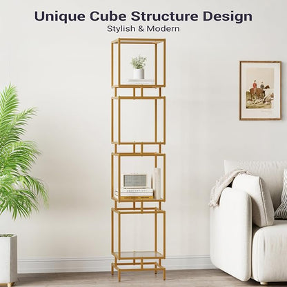 4 Cube Glass Shelf, 4-Tier Bookshelf, Display Shelf Rack, Metal Storage Rack - Image 6
