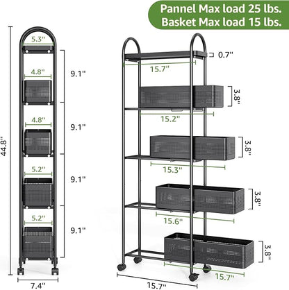KINGRACK 5-Tier Slim Storage Cart - Image 2