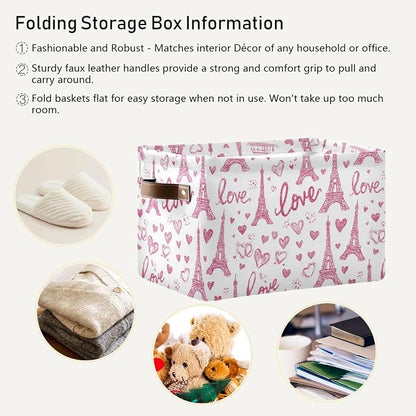 Pink Paris Eiffel Tower Rectangular Storage Bins Box Foldable Shelf Basket - Image 5