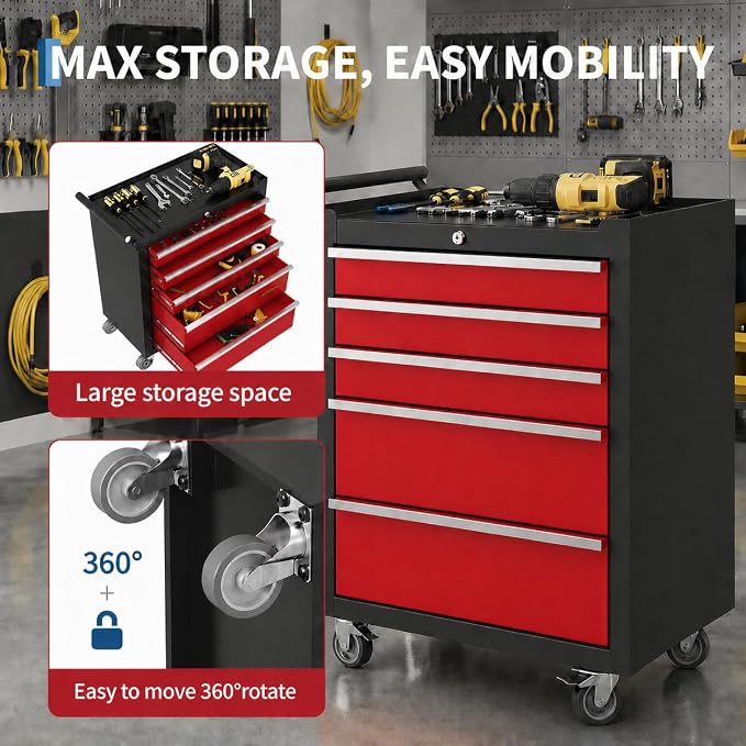 Garvee Rolling Tool Chest, 5 Drawers Tool Storage Cabinet, Toolbox - Image 5