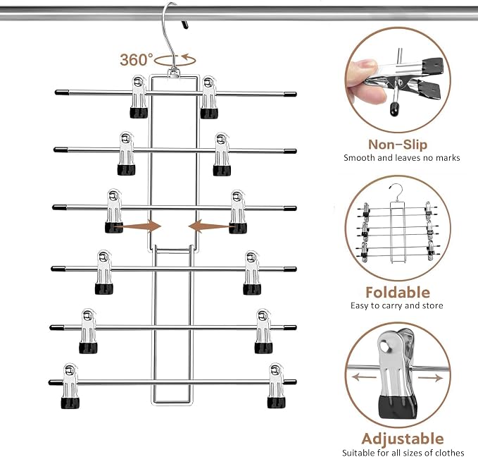 Pants Hangers with Clips, Space Saving Hanging Closet Organizer-6 Tiers Skirt - Image 6