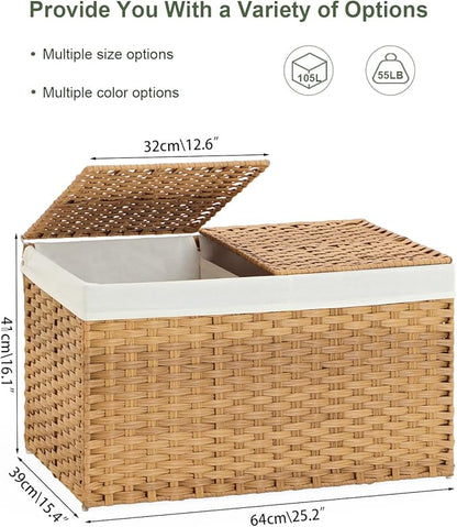 SETVSON Storage Basket with Lid, 2-Lid PE Rattan Storage Bin, Natural | 105L - Image 4