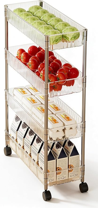 Sooyee Clear 4 Tier Slim Storage Cart, Rolling Storage Cart, Narrow Shelf by Sooyee