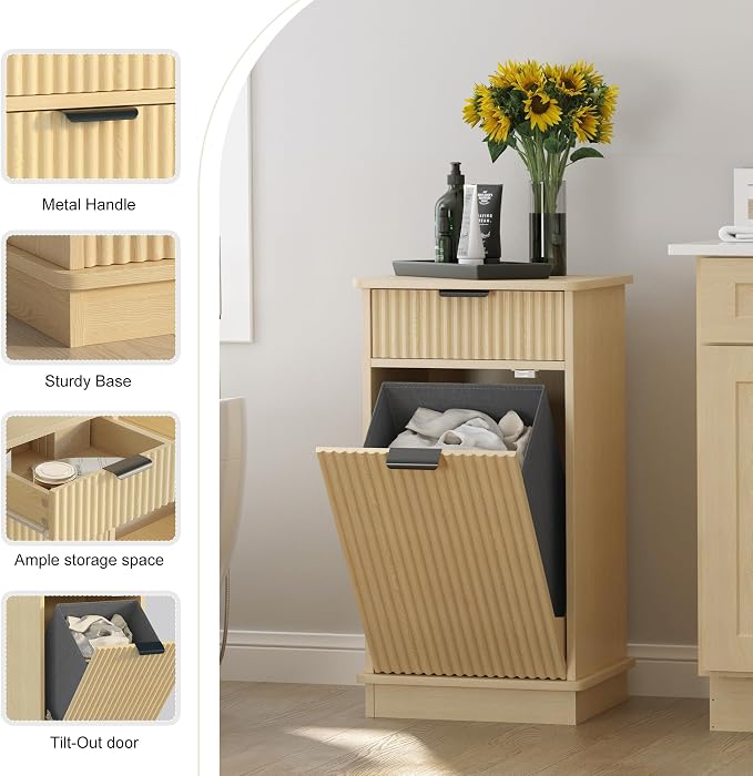 Natural Tilt Out Laundry Hamper Cabinet Hidden Laundry Hamper Cabinet - Image 4