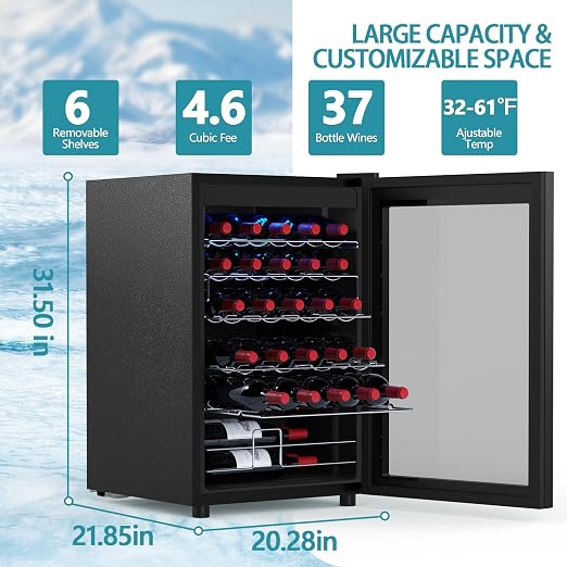 COWSAR 37 Bottle Wine Fridge, Freestanding Commercial Beverage Refrigerator - Image 2