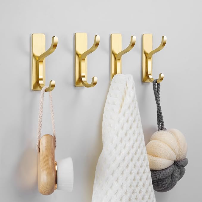 pickpiff Adhesive Wall Hooks for Hanging Towels: Brushed Gold Stainless Steel - Image 5